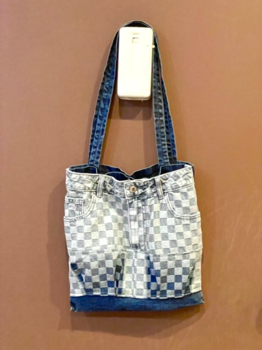 Up-Craft Denim Checker Tote Bag 12 x 13 inches
